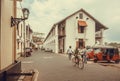 Cyclist driving on street of historical city Galle