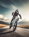 cyclist on a future bike in the mountains