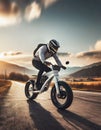 cyclist on a future bike in the mountains