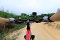 Cyclist hands cycling mountain bike