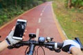 Cyclist hands use gps navigator