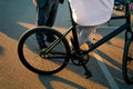 Cyclist and his bicycle at urban recreation Royalty Free Stock Photo