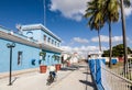 Cyclist in historic center, Cienfuegos, Cuba Royalty Free Stock Photo