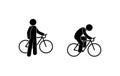 Cyclist icon, stick figure pictogram set man rides a bicycle