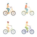 Cyclist icons set cartoon vector. People taking bicycle ride Royalty Free Stock Photo