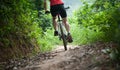 Cyclist legs riding Mountain Bike