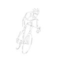 Cyclist, line art, abstract geometric continuous line drawing. Road cycling. Front view