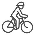 Cyclist line icon, Summer sports concept, Cycling symbol on white background, man ride bicycle icon in outline style for