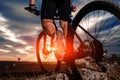 cyclist man legs riding mountain bike on outdoor trail Royalty Free Stock Photo