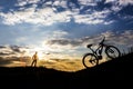 Cyclist man silhouette and mountain bike