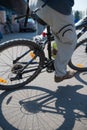 Cyclist in maximum effort in a city road outdoors