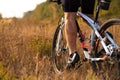 Cyclist on the Meadow Trail at tne Evening Royalty Free Stock Photo