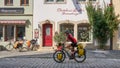 Cyclist on the Medieval Streets of Rothenburg, Germany