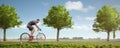 Cyclist on a green country road panorama Royalty Free Stock Photo