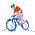 Cyclist one line colourful vector illustration