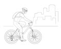 Cyclist outline side view in a helmet on a city background. Healthy lifestyle, environmentally friendly city transport.