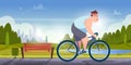 Cyclist in park. Active outdoor fun character cycling. Vector background