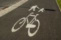 Cyclist and pedestrian route zone sharing sign on a street. Painted Street Asphalt Bicycle Lane Sign White Safety. Road Royalty Free Stock Photo