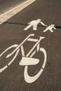 Cyclist and pedestrian route zone sharing sign on a street. Painted Street Asphalt Bicycle Lane Sign White Safety. Road Royalty Free Stock Photo