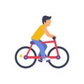 Cyclist on Red Bike Colorful Vector Illustration Royalty Free Stock Photo