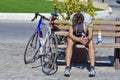 A cyclist resting