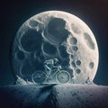 A cyclist rides a bicycle through the mountains in space. Generated AI.