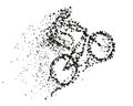 A cyclist rides a bicycle particle divergent silhouette illustration. Vector extreme cycling concept on white background