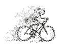 A cyclist rides a bicycle particle divergent silhouette. Vector on white background