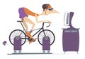 Cyclist trains at home on the exercise bike illustration