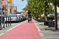 Cyclist rides his bicycle on the bikepath