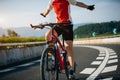 cyclist rides a racing bike on road Royalty Free Stock Photo