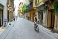 Cyclist rides in Roma, Italy