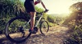 Cyclist riding a bike on a nature trail in the mountains Royalty Free Stock Photo