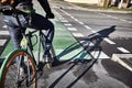 A cyclist is riding a bike path. Bicycle in the city Royalty Free Stock Photo