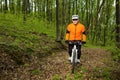 Cyclist Riding the Bike on a Trail in Summer Forest Royalty Free Stock Photo