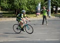 Cyclist riding on a city road