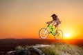 Cyclist riding downhill on mountain bike on the hill Royalty Free Stock Photo