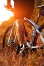 Cyclist riding mountain bike on rocky trail Royalty Free Stock Photo