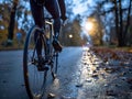 Cyclist riding through the park on a bicycle