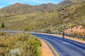 A cyclist riding on the R46 road.