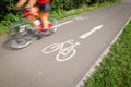 Cyclist on road bike, bike path going fast, motion blur technique is used to convey movement, lifestyle concept Royalty Free Stock Photo