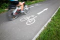 Cyclist on road bike, bike path going fast, motion blur technique is used to convey movement, lifestyle concept Royalty Free Stock Photo