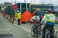 Cyclist and road construction Royalty Free Stock Photo