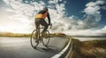 Cyclist on a road at full speed