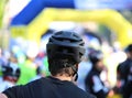 Cyclist safety helmet during the event Royalty Free Stock Photo