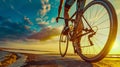 Cyclist on a Scenic Road at Sunset. Generative ai