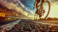 Cyclist on a Scenic Road at Sunset. Generative ai