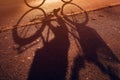 Cyclist shadow on bicycle lane Royalty Free Stock Photo