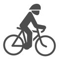 Cyclist solid icon, Summer sports concept, Cycling symbol on white background, man ride bicycle icon in glyph style for Royalty Free Stock Photo