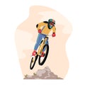 Cyclist Sportsman Character in Sports Wear and Helmet Riding Mountain Bike, Outdoor Summer Extreme. Bicycle Active Sport